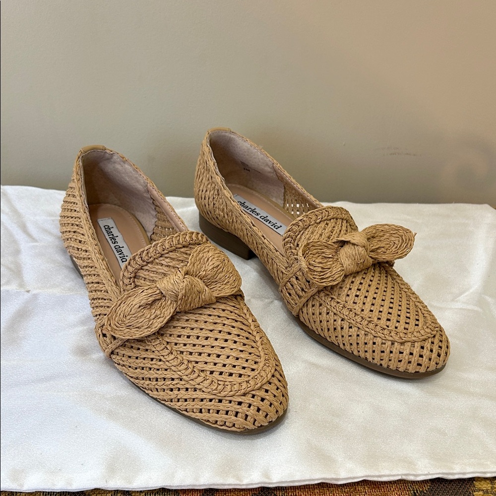 Charles David Woven Bow Loafers in Tan